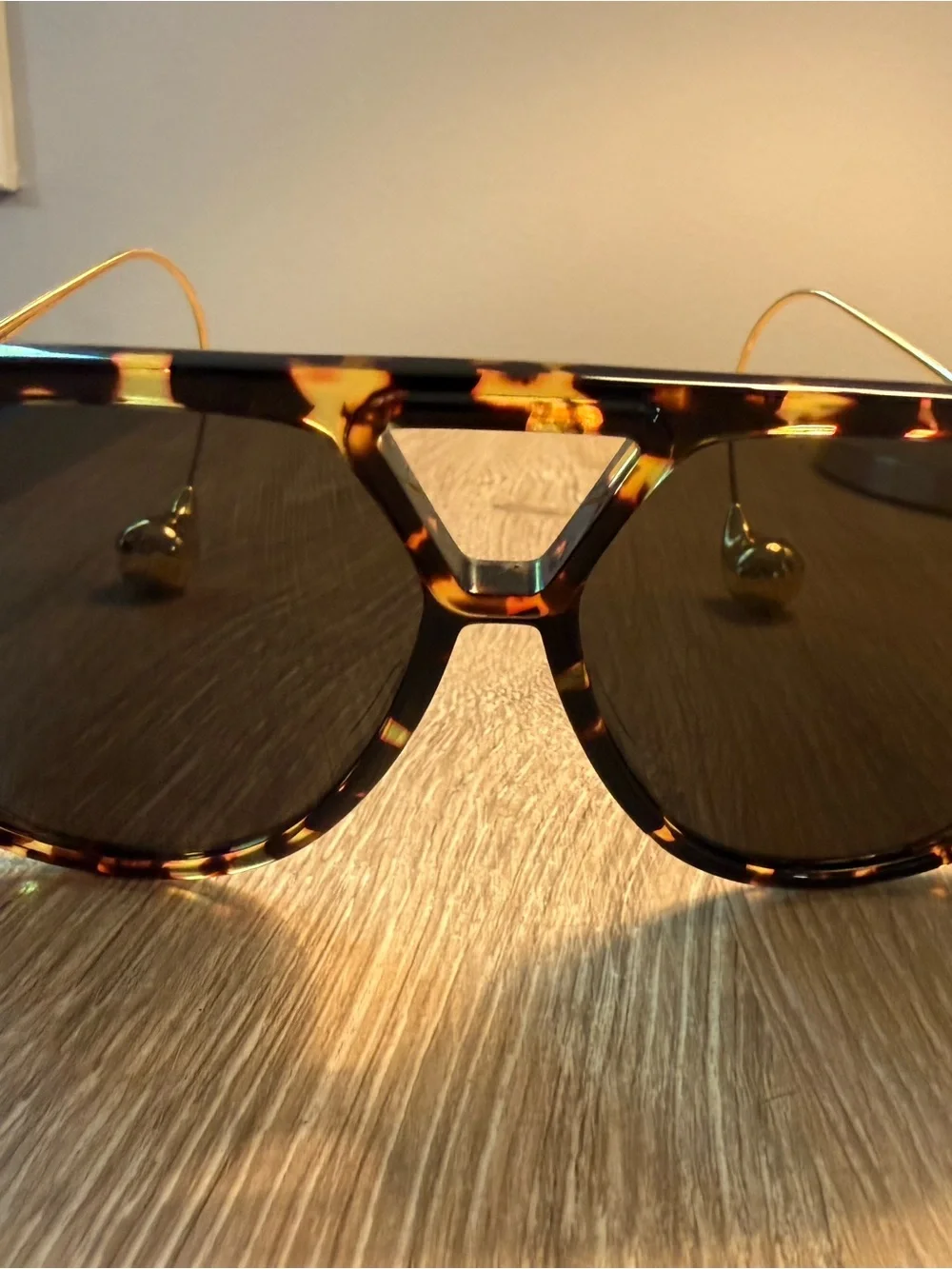Bottega Veneta Drop Tortoiseshell Aviator Sunglasses with Gold Temples